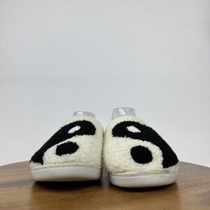 Womens Mia Cozi Yin Yang White Fuzzy Lined Casual Platform Slippers Size 9 M GUC